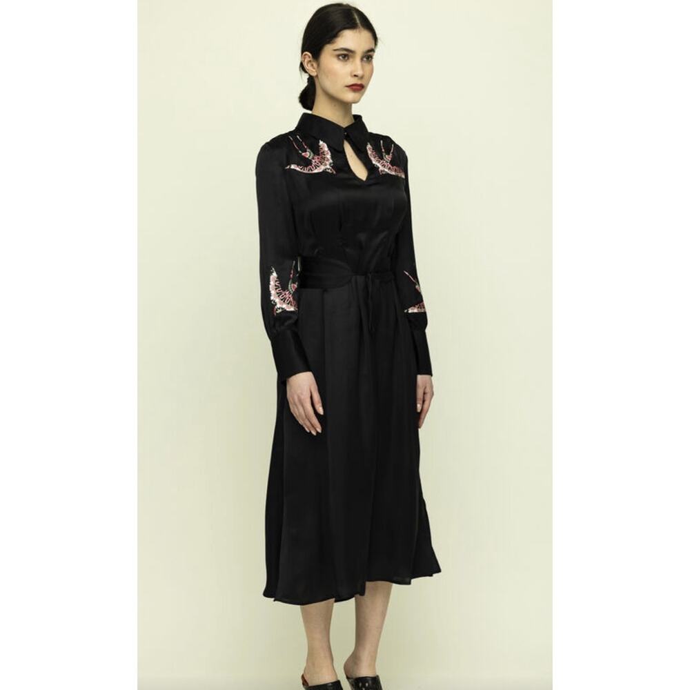 NWT TALLULAH & HOPE Tasmin Bird embroidered BLACK midi dress size 8
